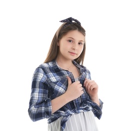 Photo of Attractive teenage girl on white background