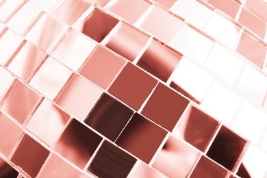 Image of Shiny rose gold disco ball as background, closeup