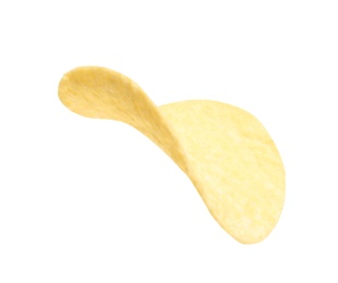 Tasty crispy potato chip on white background