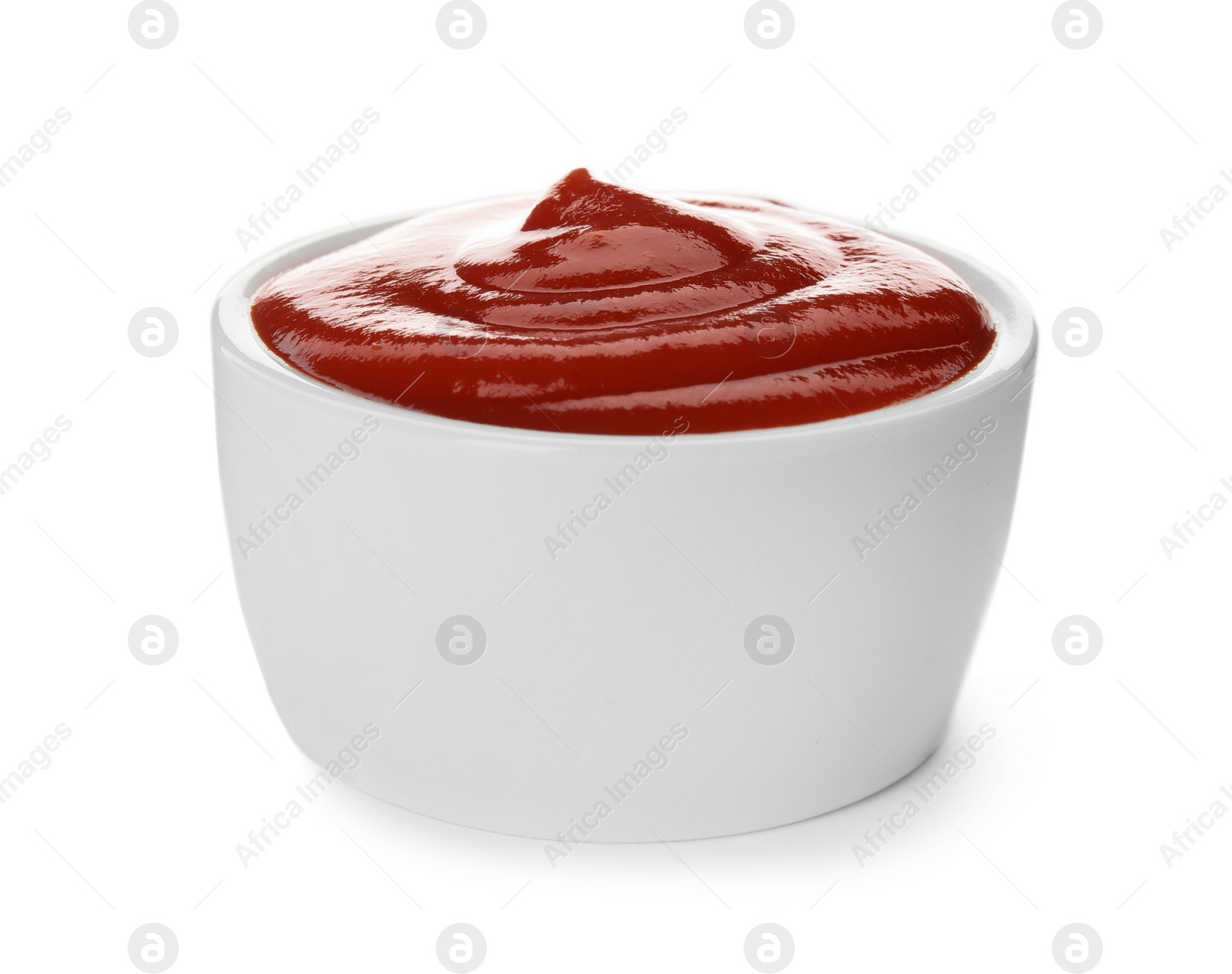 Photo of Tasty homemade tomato sauce in bowl on white background