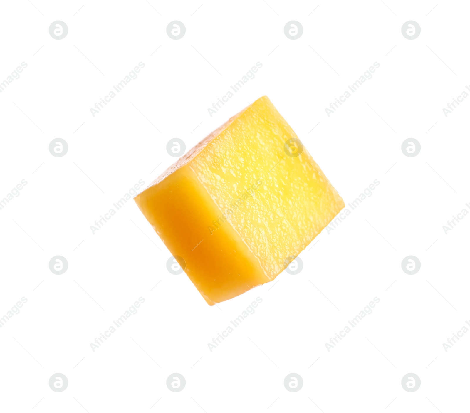 Photo of Fresh juicy mango cube on white background