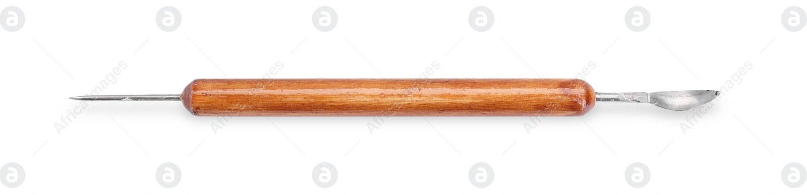 Photo of One clay crafting tool isolated on white, top view