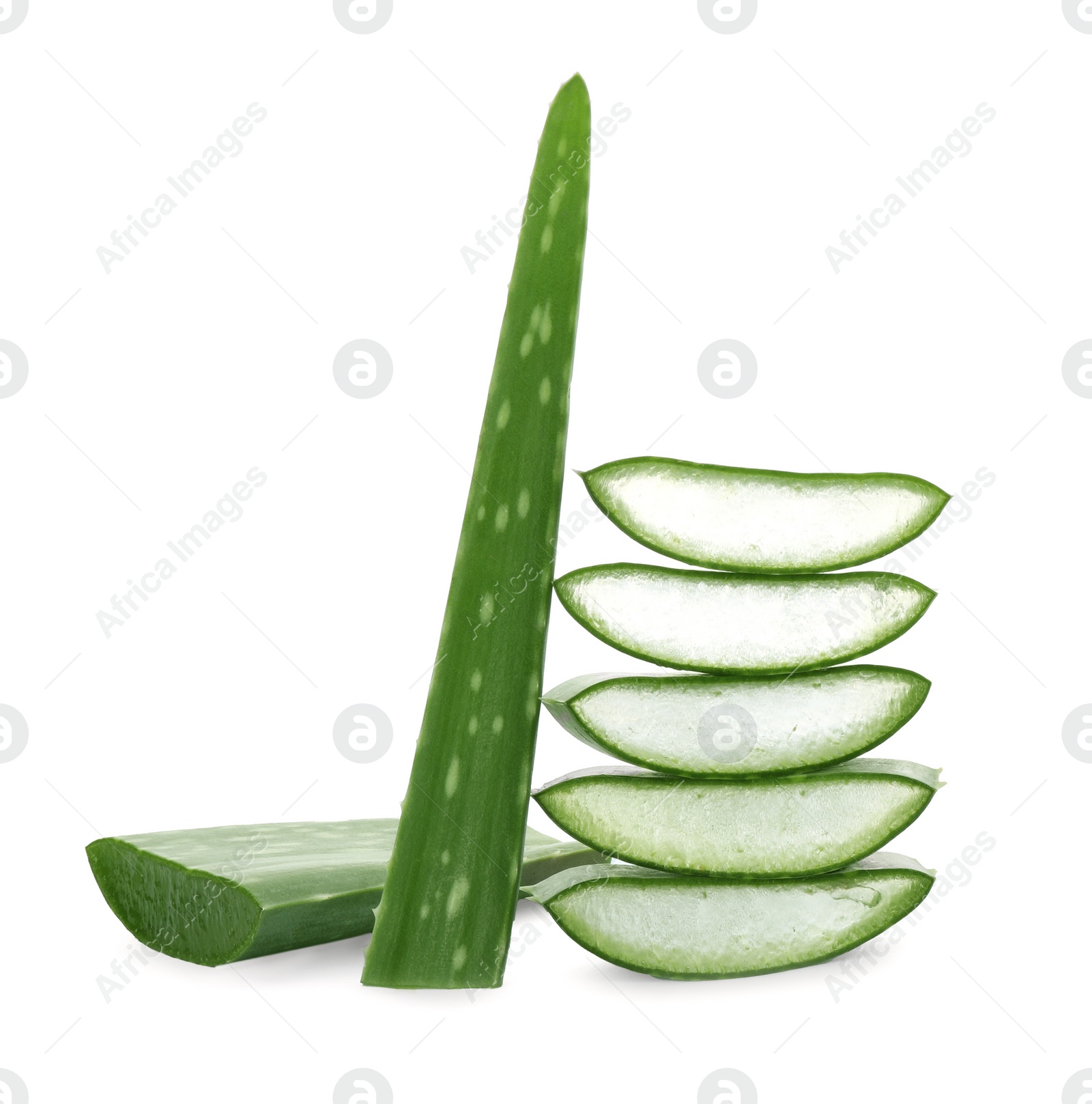 Photo of Green aloe vera slices isolated on white