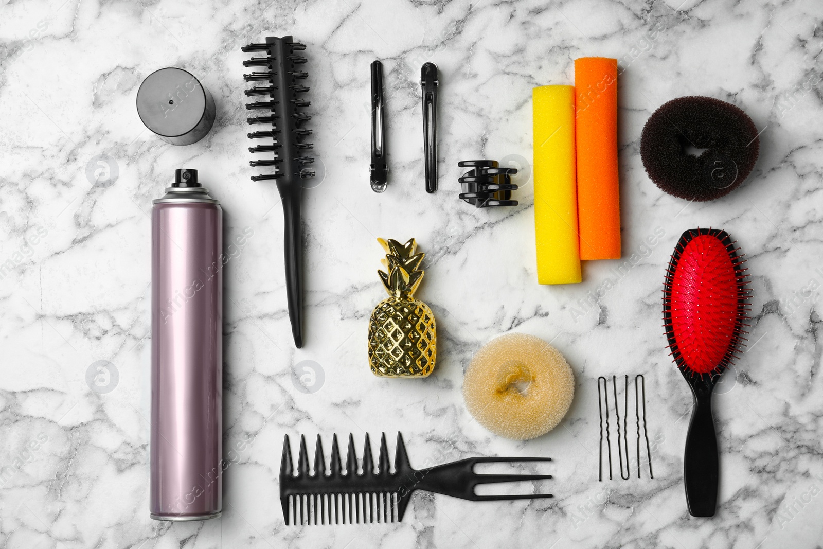 Photo of Professional hairdresser set on light background