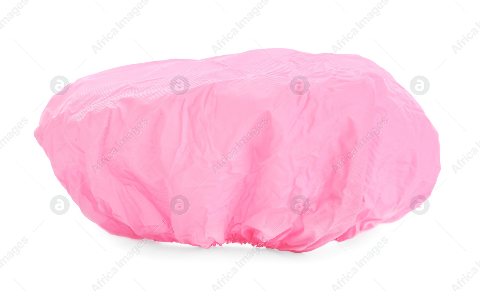 Photo of Pink waterproof shower cap isolated on white