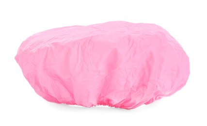 Photo of Pink waterproof shower cap isolated on white