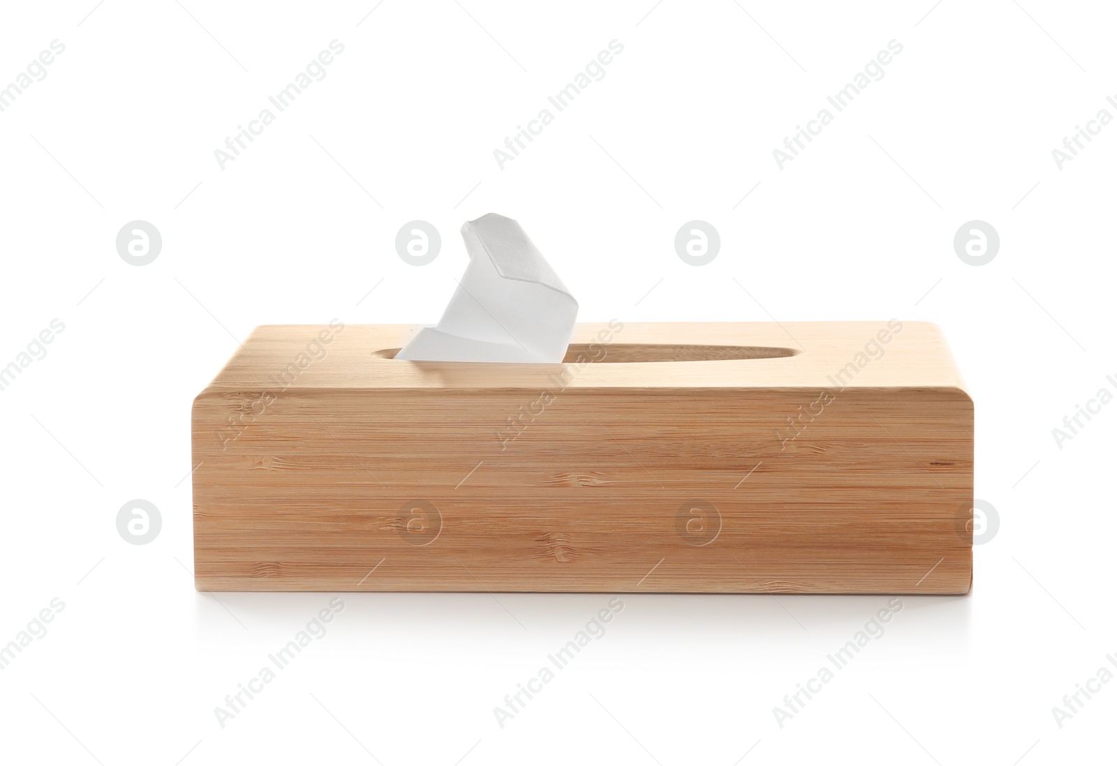 Photo of Napkin holder with paper serviettes on white background