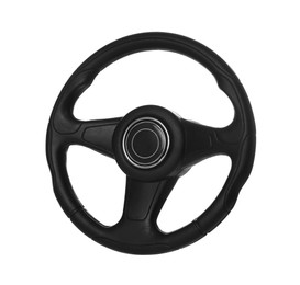 Photo of New black steering wheel isolated on white