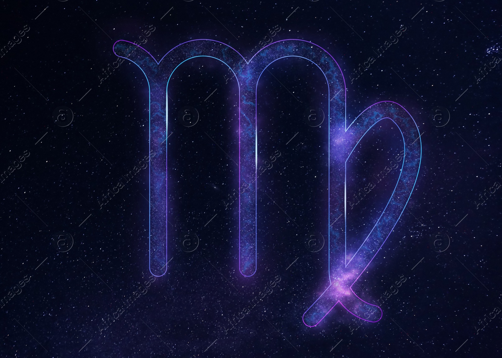 Illustration of Virgo astrological sign in night sky with beautiful sky