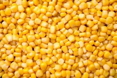 Photo of Ripe corn kernels as background, top view