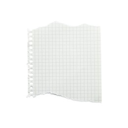 Piece of checkered notebook sheet isolated on white, top view