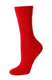 One new red sock isolated on white