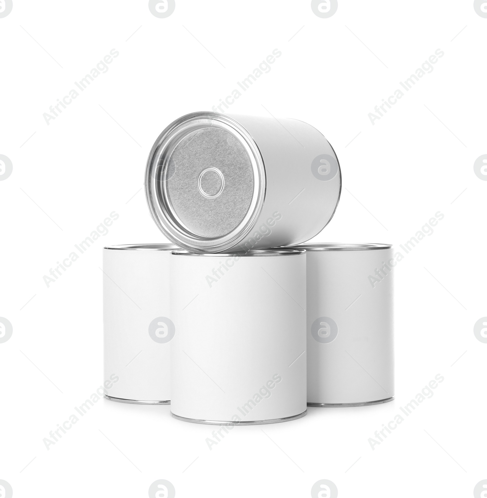 Photo of Closed blank cans of paint isolated on white