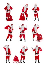 Santa Claus on white background, set of photos. Christmas celebration