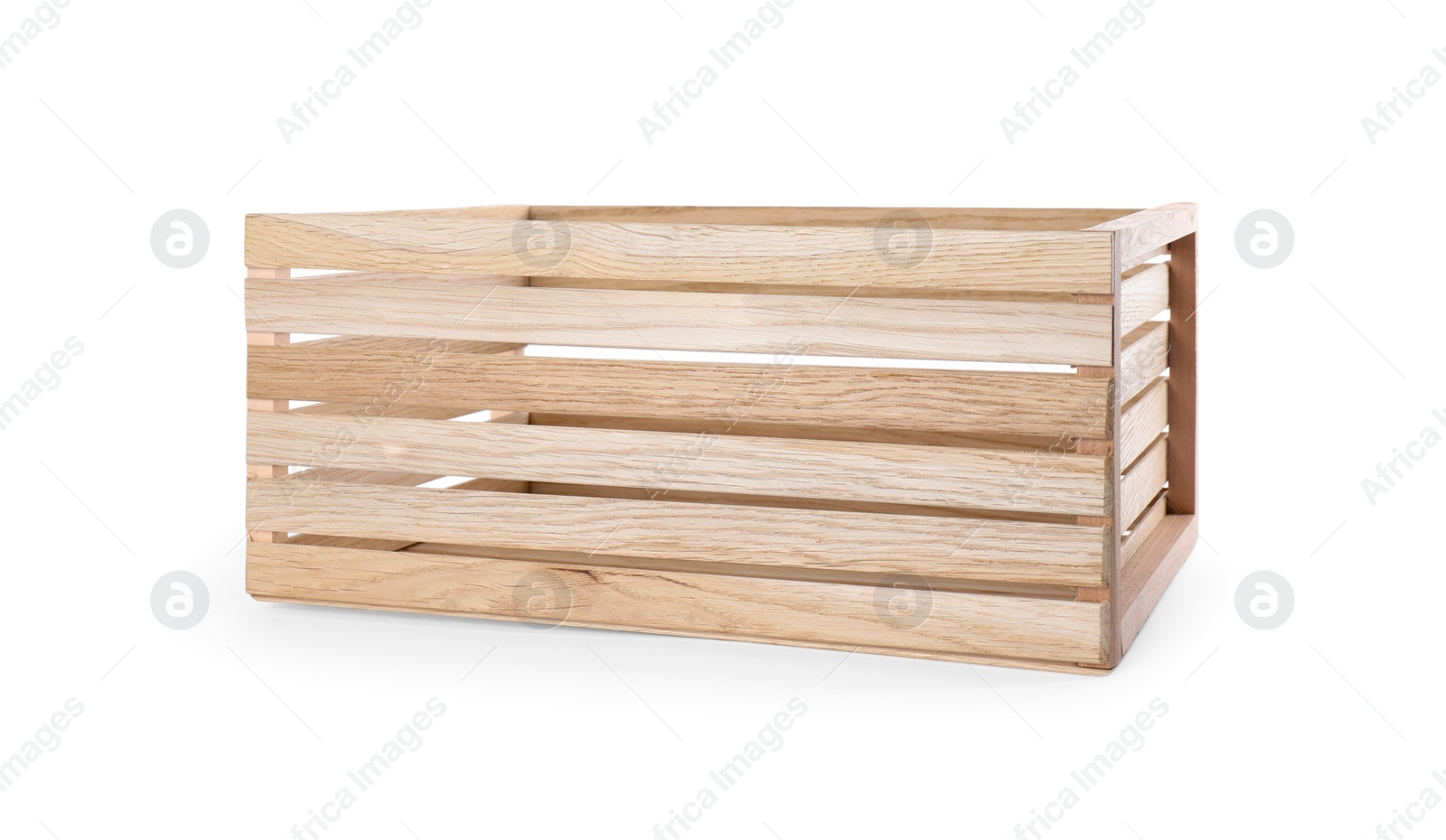 Photo of New empty wooden crate isolated on white