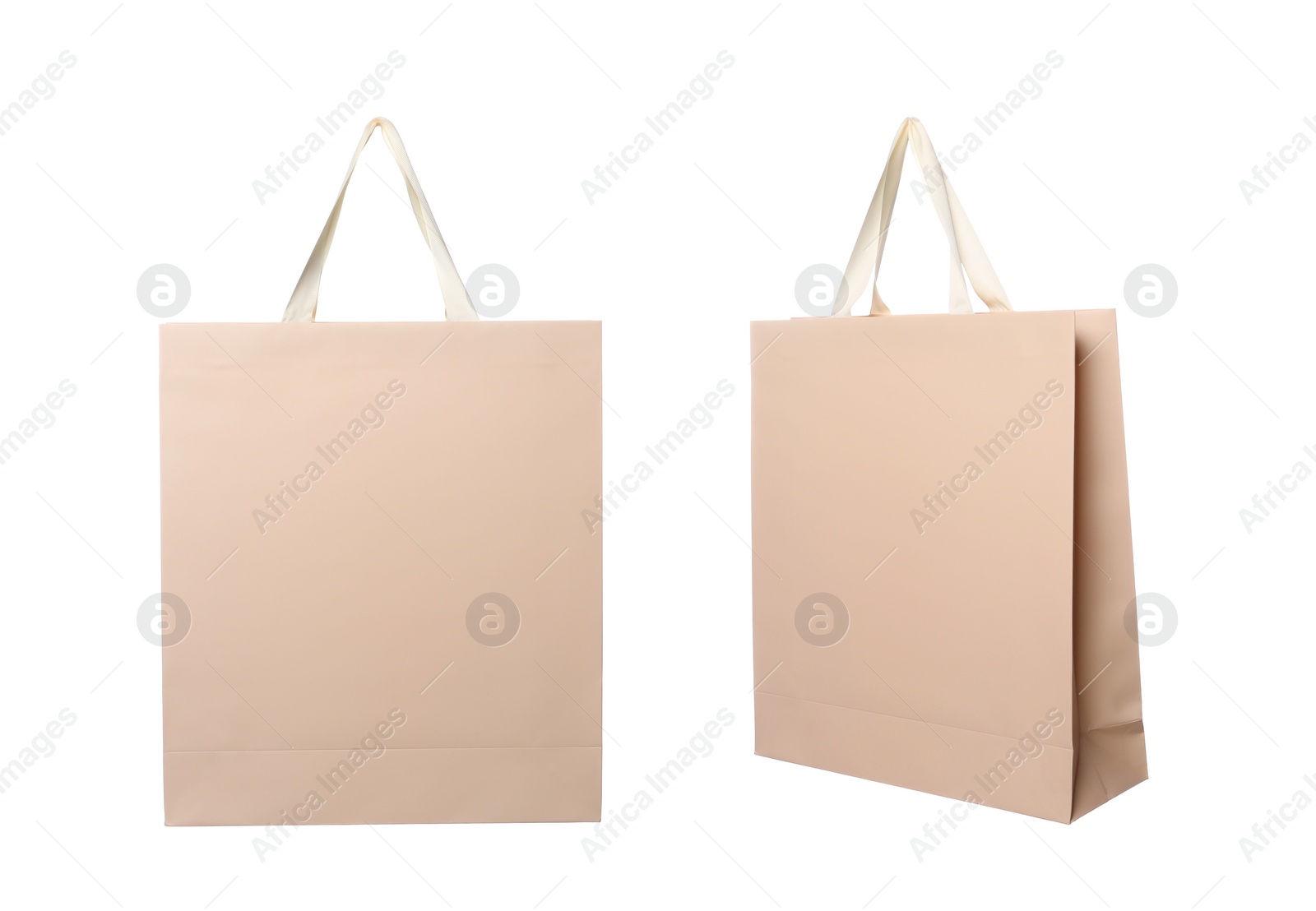 Image of Beige shopping bag isolated on white, different sides