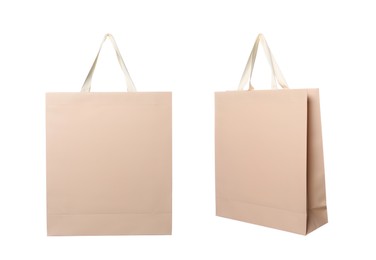 Image of Beige shopping bag isolated on white, different sides