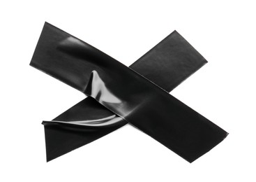 Cross of black insulating tape isolated on white, top view