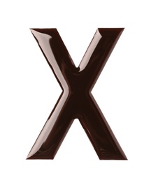 Photo of Chocolate letter X on white background, top view
