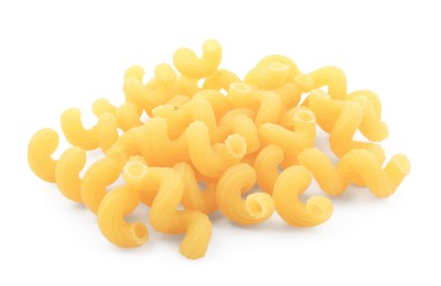 Photo of Pile of raw cavatappi pasta isolated on white