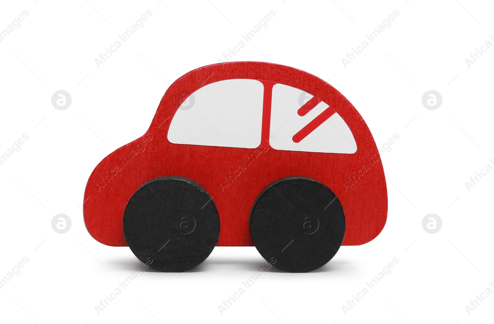 Photo of Wooden car figure isolated on white. Educational toy for motor skills development