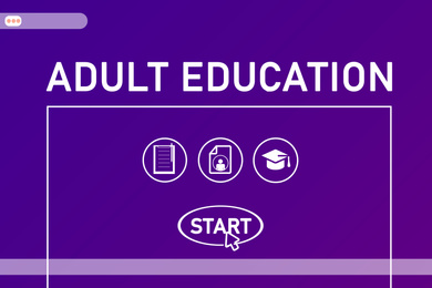 Image of Adult education. Interface of website or application for online learning