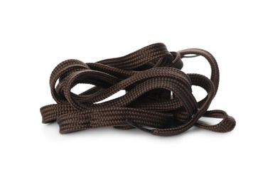 Photo of Dark brown shoe laces isolated on white