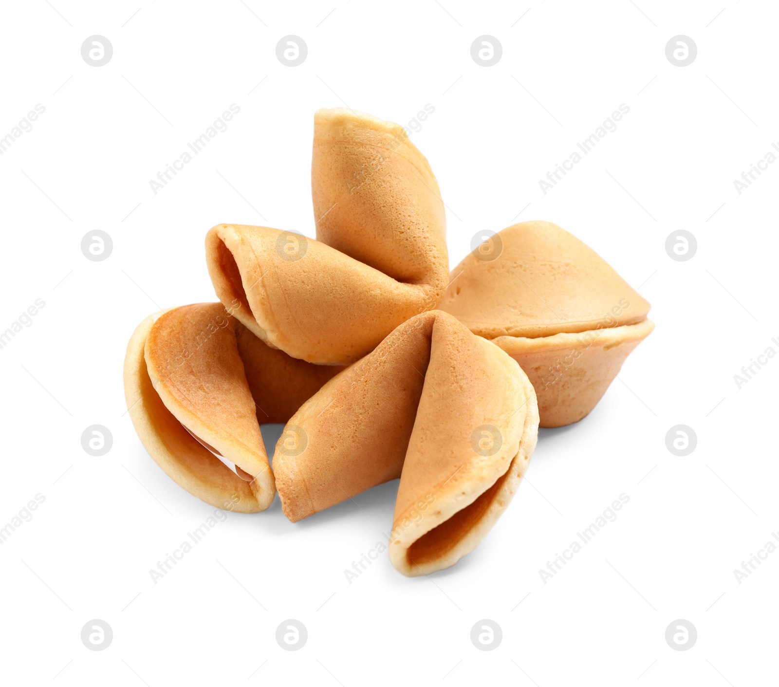 Photo of Traditional homemade fortune cookies on white background