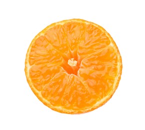 One fresh juicy tangerine slice on white background