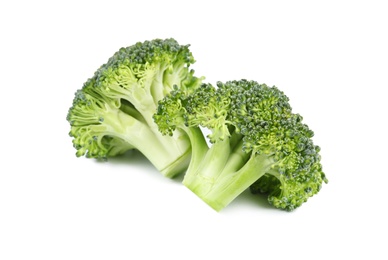 Photo of Fresh green broccoli on white background. Organic food