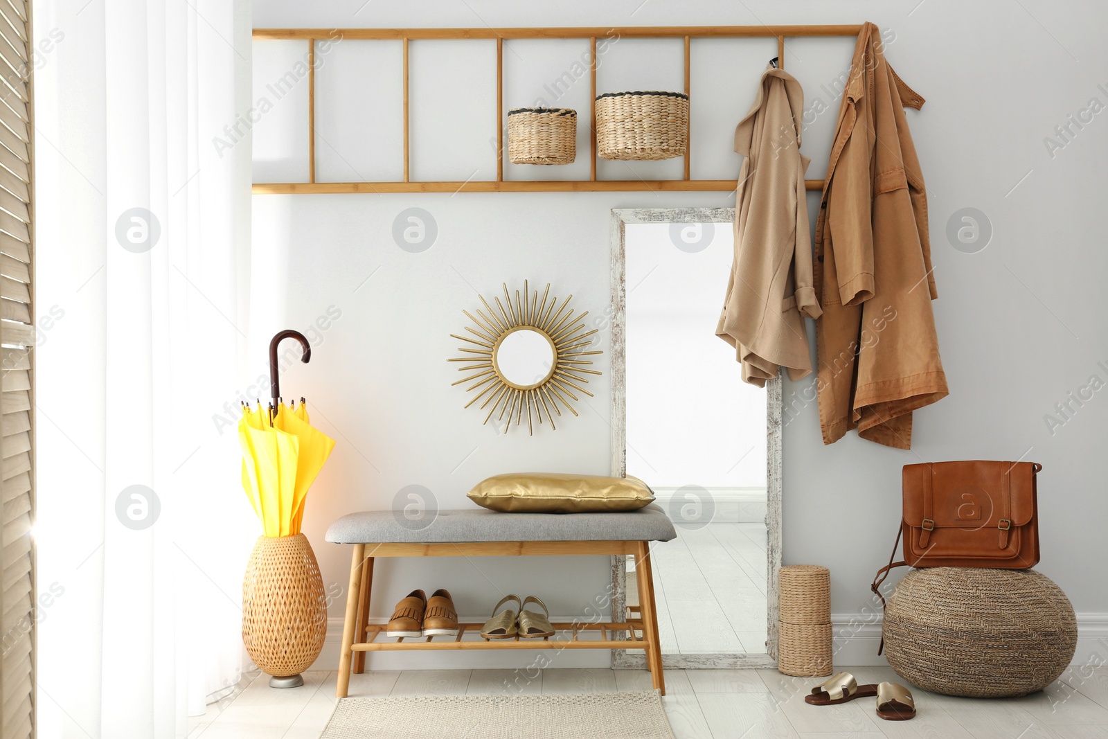 Photo of Cozy hallway interior with new stylish furniture