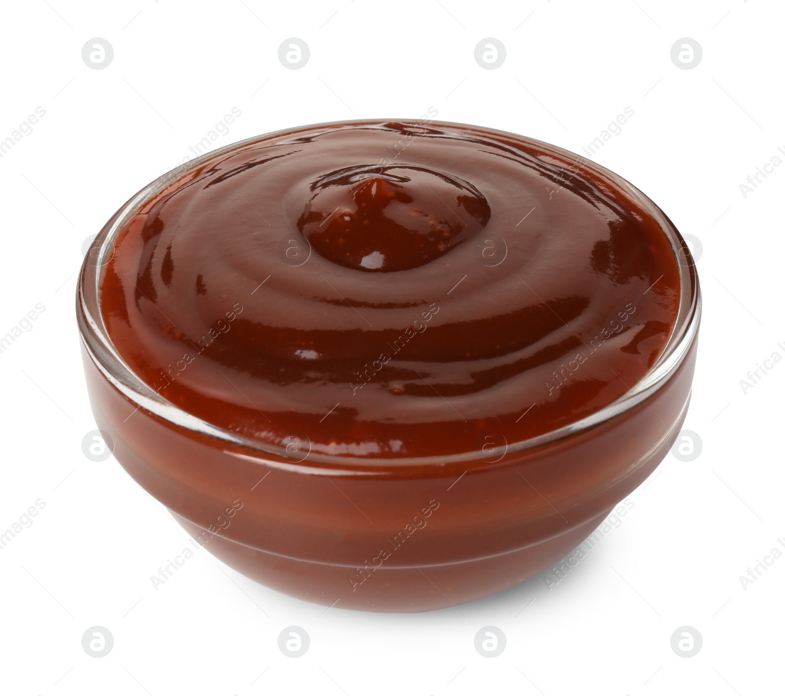 Photo of Tasty barbecue sauce in bowl isolated on white