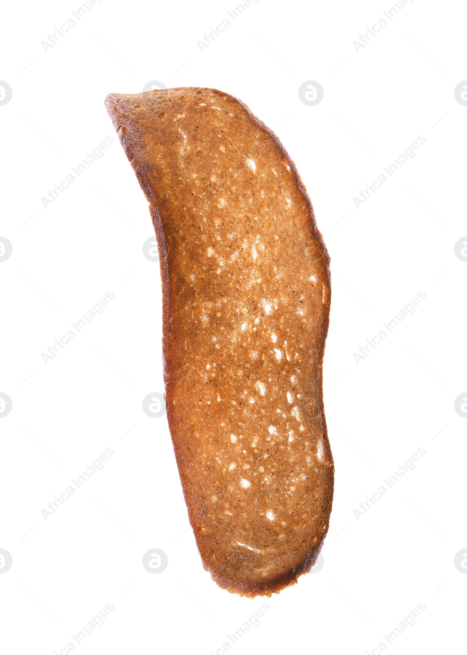 Photo of Crispy rusk isolated on white. Tasty snack