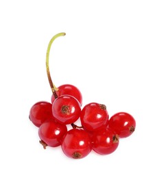 Photo of Bunch of fresh ripe red currants isolated on white, top view