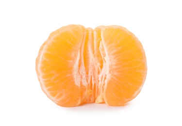 Photo of Half of fresh ripe tangerine on white background