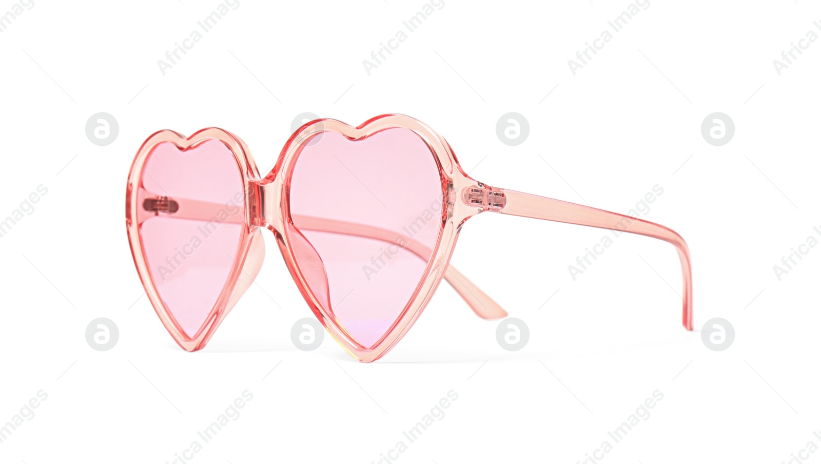 Photo of Stylish heart shaped glasses on white background