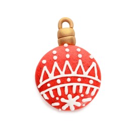 Beautifully decorated Christmas macaron isolated on white, top view