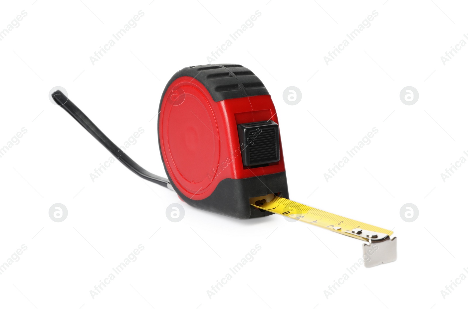 Photo of New tape measure isolated on white. Construction tool