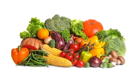 Photo of Different fresh ripe vegetables on white background