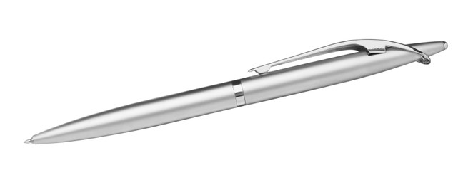 Photo of New stylish silver pen isolated on white