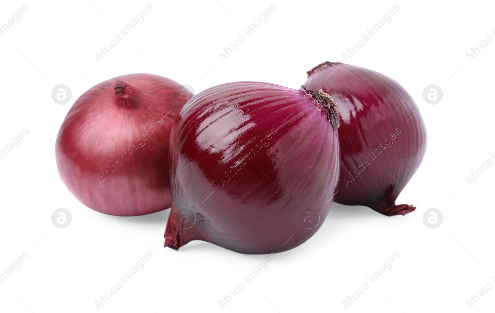 Photo of Many fresh red onions on white background