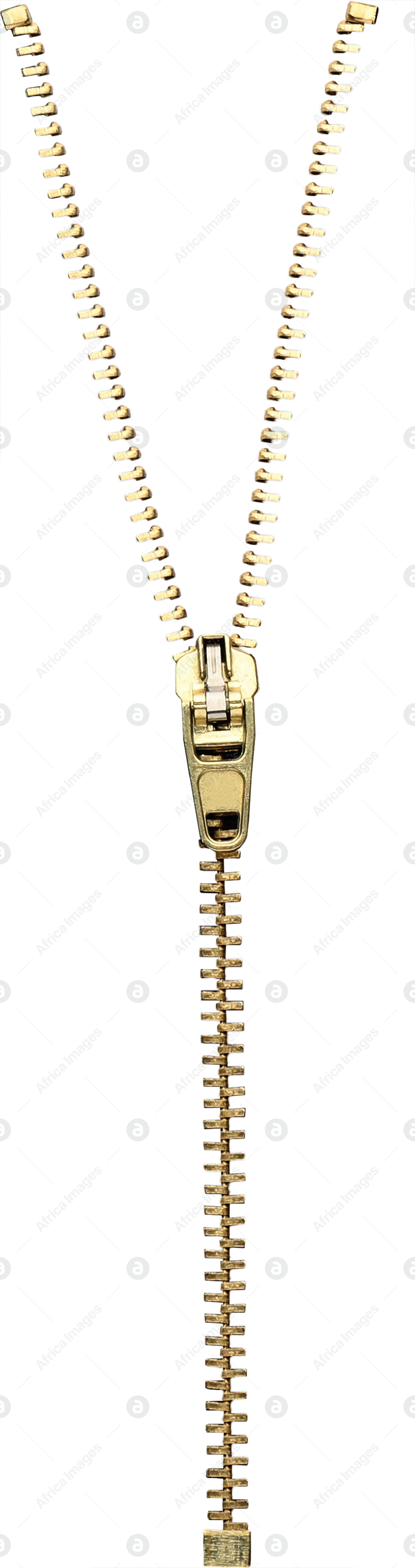 Image of Metal zipper isolated on white. Vertical banner design