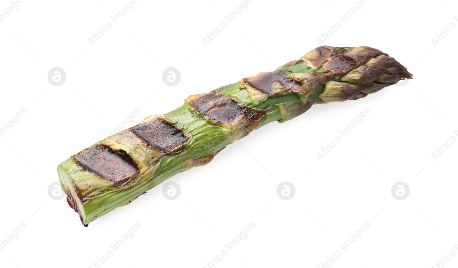 Photo of Tasty grilled green asparagus isolated on white