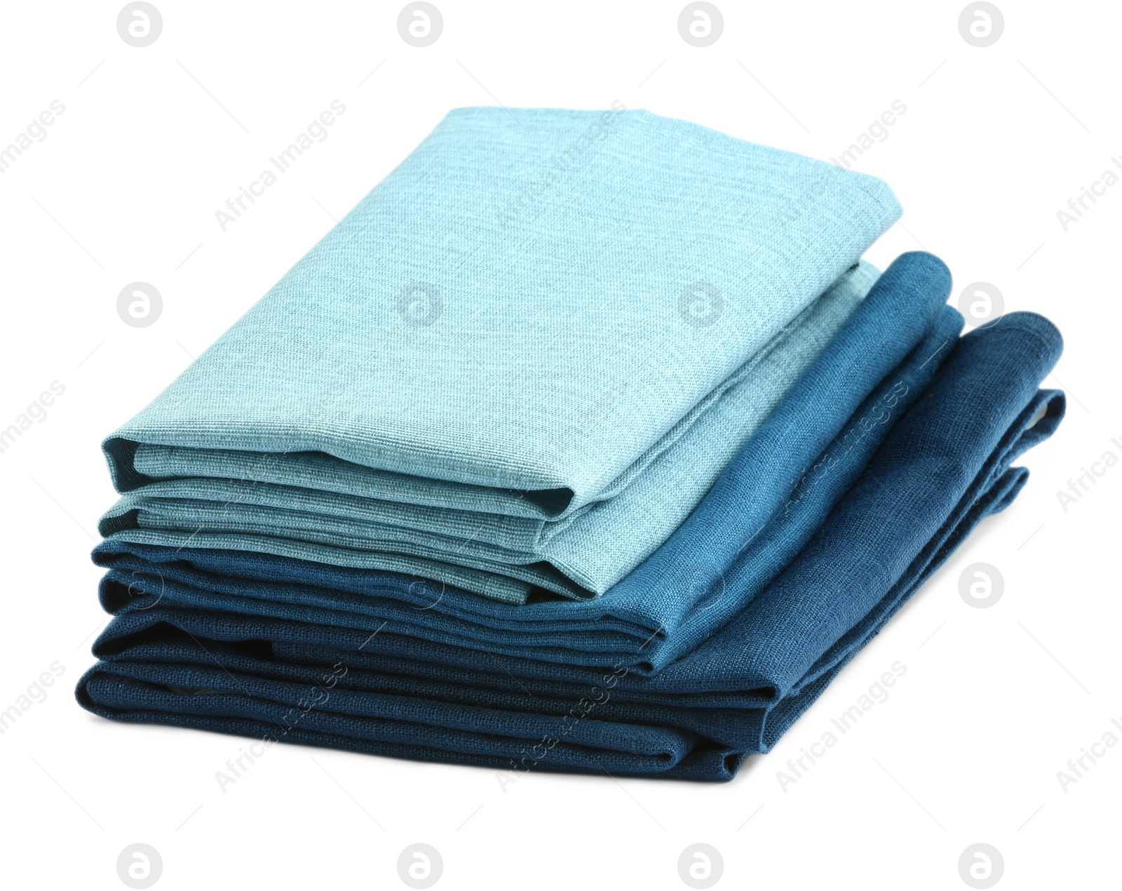 Photo of Stack of fabric napkins for table setting isolated on white