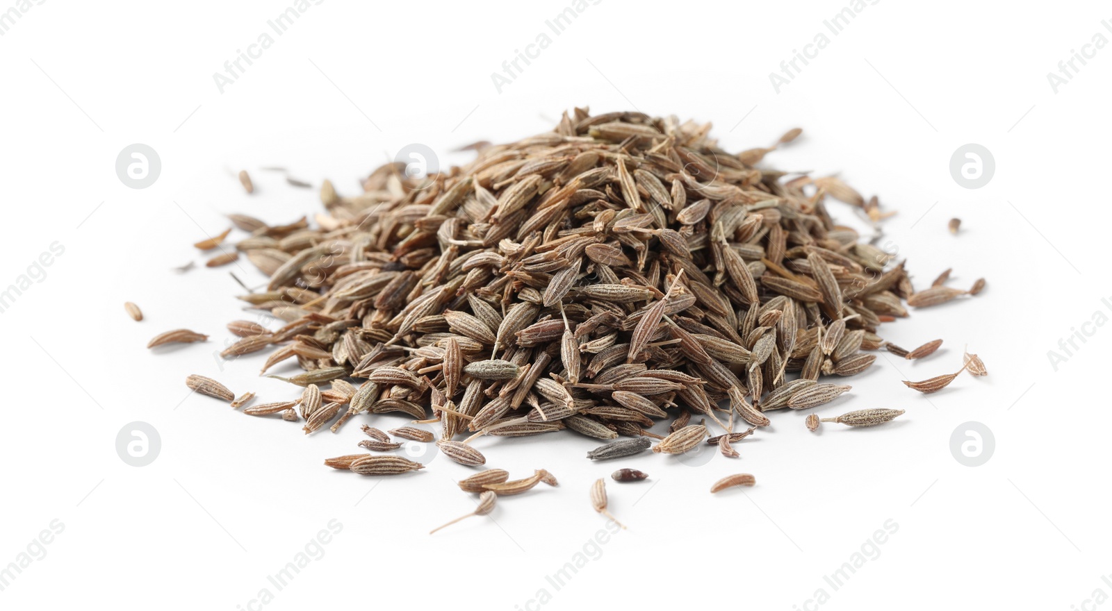 Photo of Heap of aromatic caraway (Persian cumin) seeds isolated on white