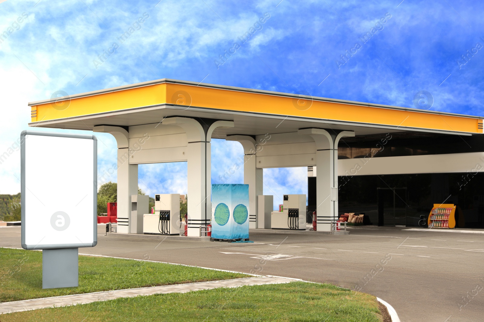 Image of Empty billboard on modern gas station outdoors, space for design