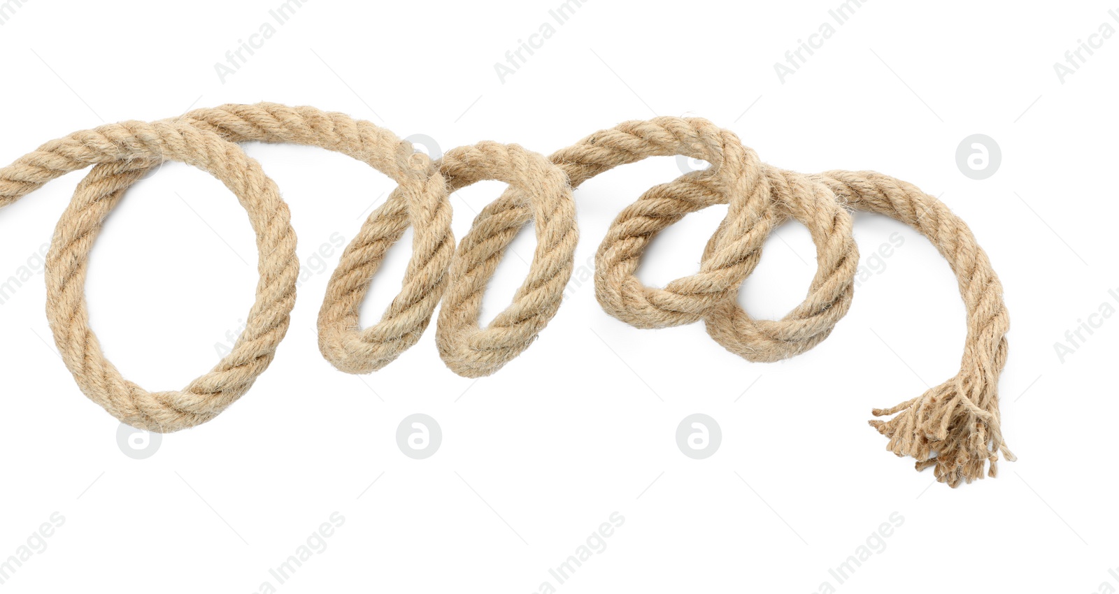 Photo of Hemp rope isolated on white, top view