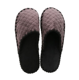 Photo of Pair of soft closed toe slippers on white background, top view