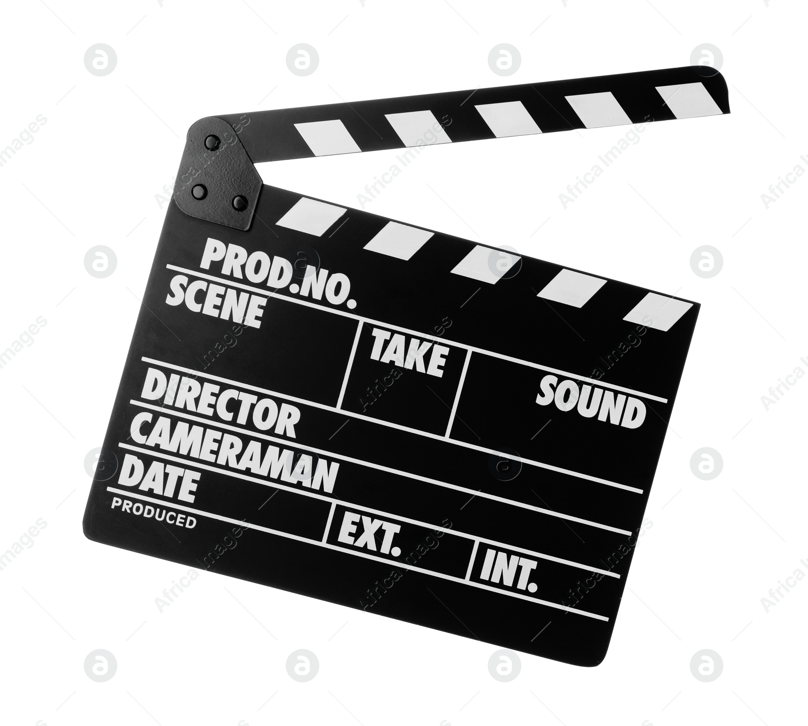 Photo of Clapper board isolated on white. Cinema production