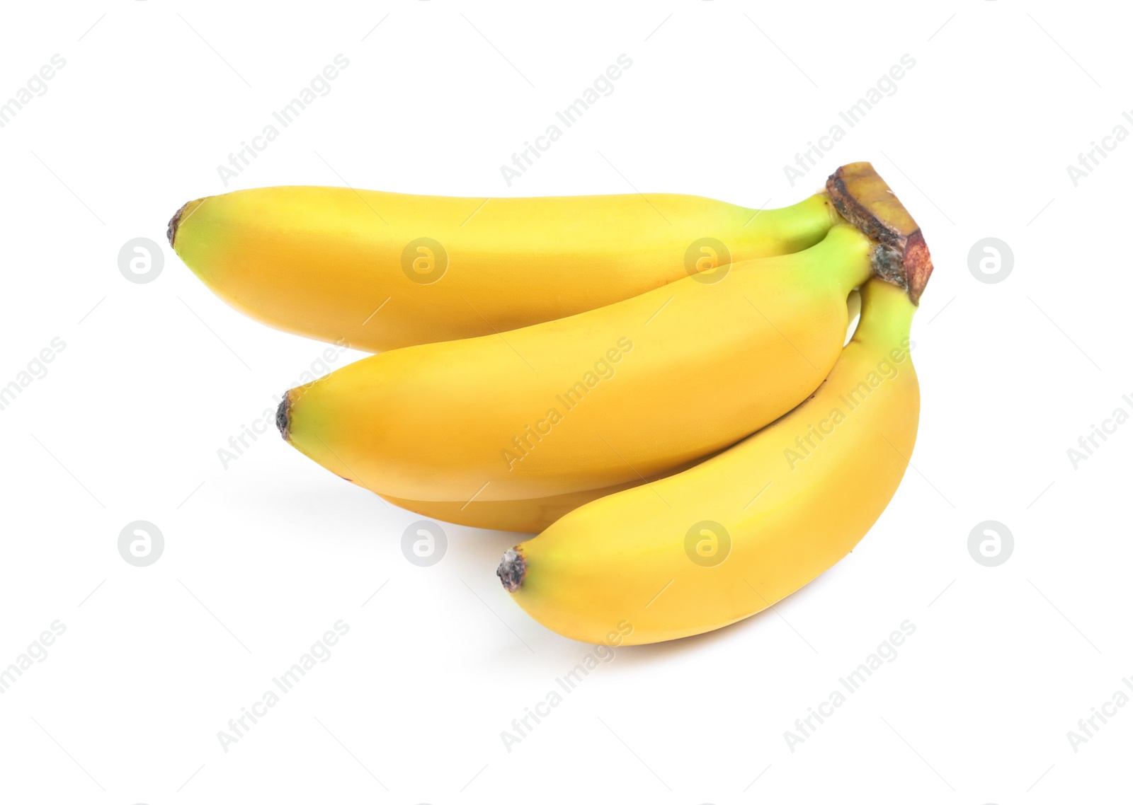 Photo of Cluster of ripe baby bananas on white background